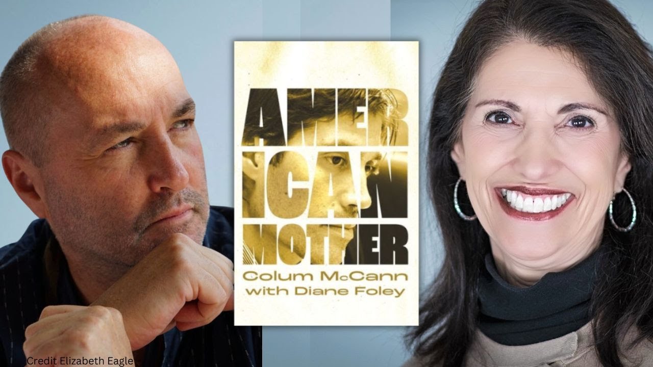 Photo of Colum McCann and Diane Foley with book cover in the middle
