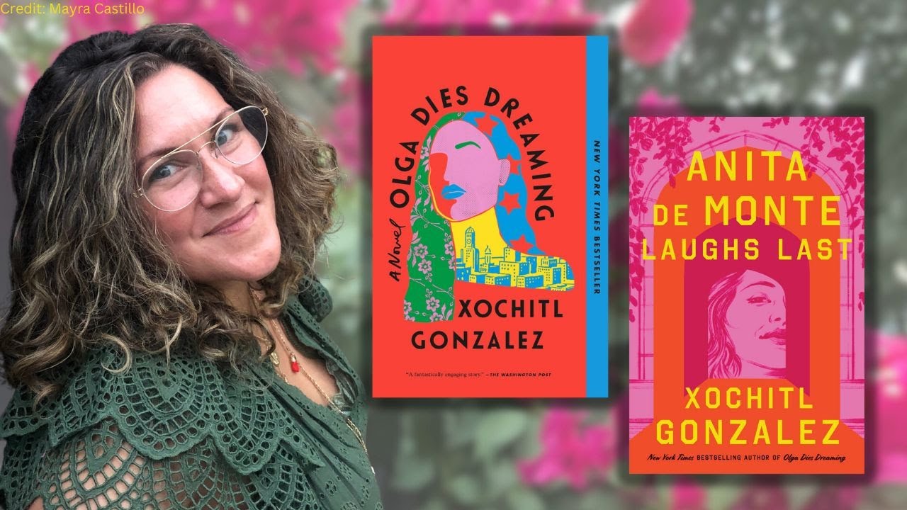 Photo of author Xochitl Gonzalez next to her book cover