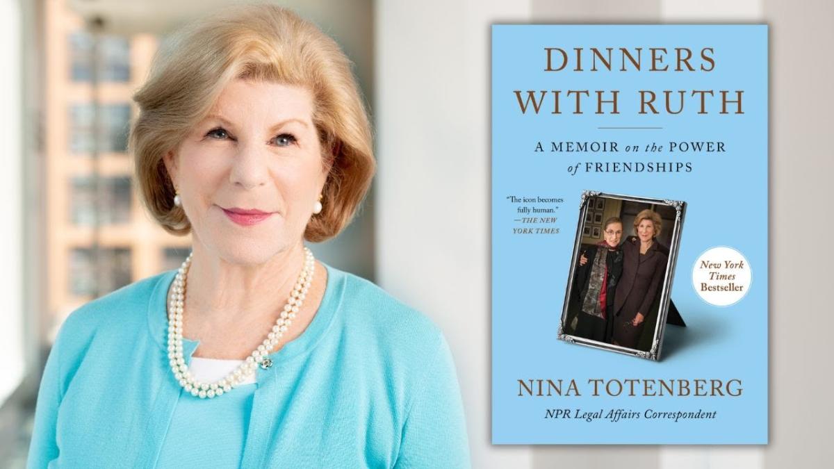 Author Nina Totenberg next to the front cover of her new book