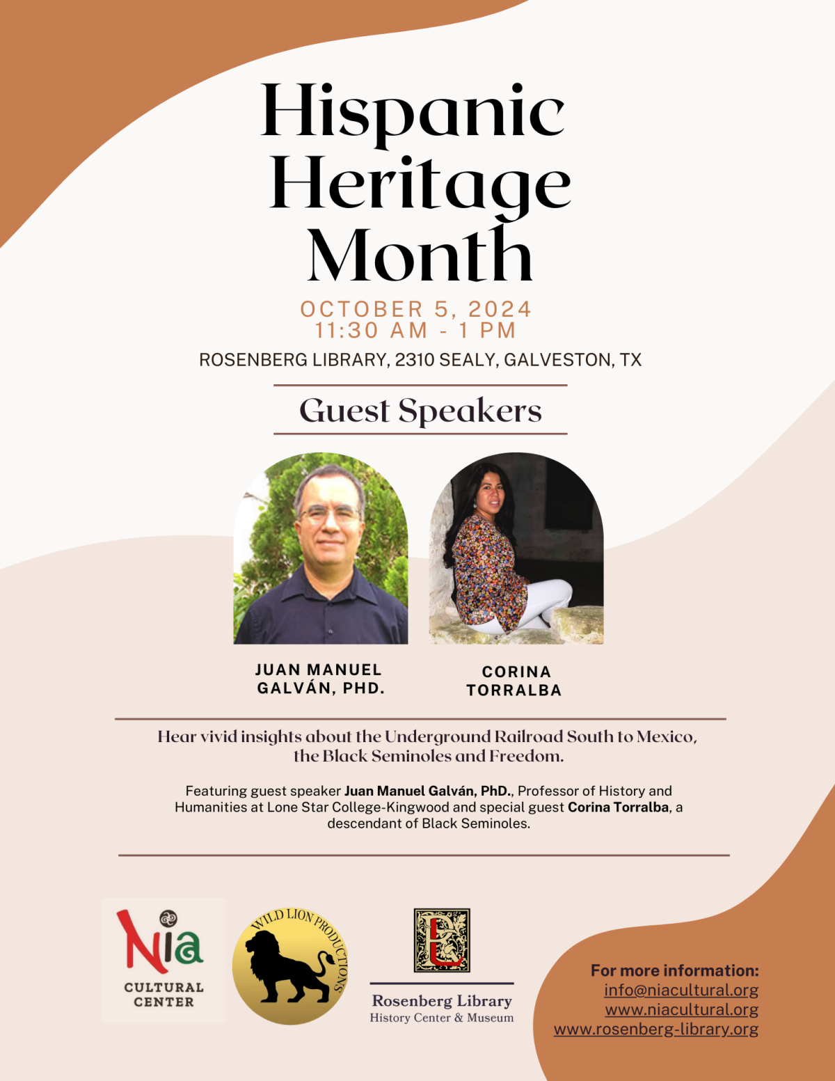 Flyer for Hispanic Heritage Month at Rosenberg Library